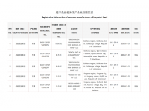 Registration information of overseas manufacturers of imported food